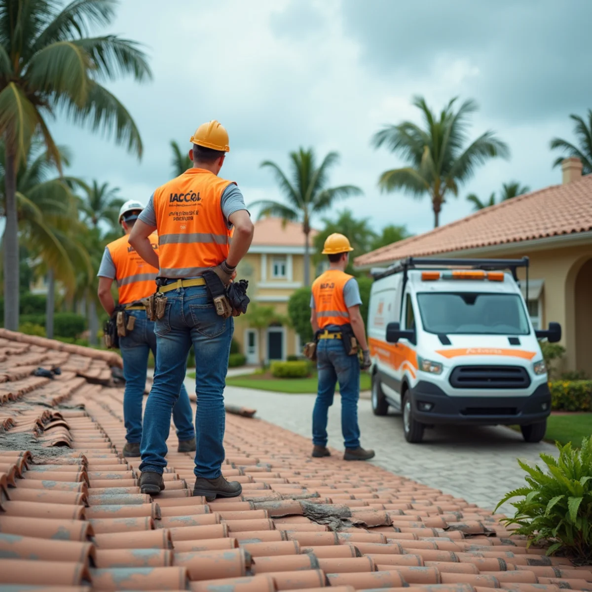 Roofing crew installing underlayment during a roof replacement in Palm Beach County, FL
